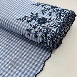 Bomullstyg CHECKS ONE-SIDE BORDER blue