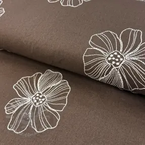 Viskos med lin EMBROIDERY Flower Maya brown