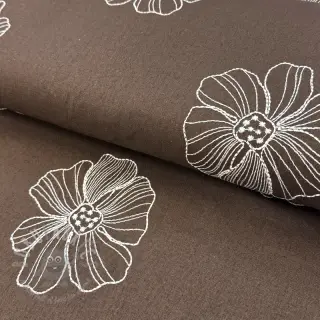 Viskos med lin EMBROIDERY Flower Maya brown