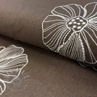 Viskos med lin EMBROIDERY Flower Maya brown