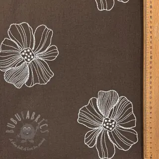 Viskos med lin EMBROIDERY Flower Maya brown