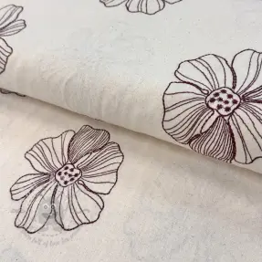 Viskos med lin EMBROIDERY Flower Maya natural