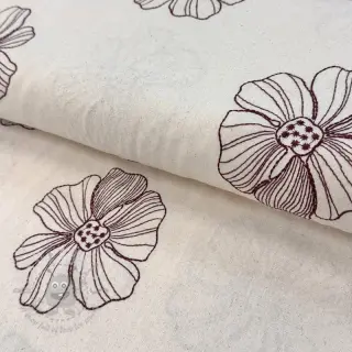 Viskos med lin EMBROIDERY Flower Maya natural