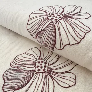Viskos med lin EMBROIDERY Flower Maya natural