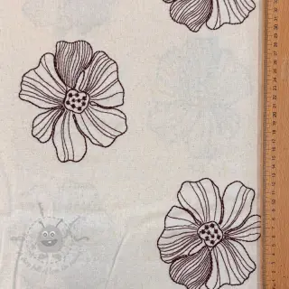 Viskos med lin EMBROIDERY Flower Maya natural