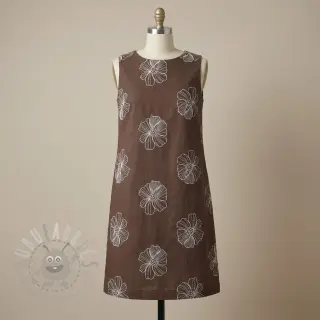 Viskos med lin EMBROIDERY Flower Maya brown