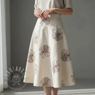 Viskos med lin EMBROIDERY Flower Maya natural