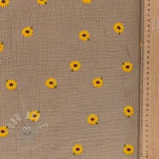 Dubbelgasväv/muslin EMBROIDERY Sunflowers beige