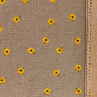 Dvojitá gázovina/mušelín EMBROIDERY Sunflowers beige
