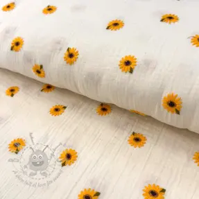 Dubbelgasväv/muslin EMBROIDERY Sunflowers natural
