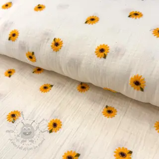 Dubbelgasväv/muslin EMBROIDERY Sunflowers natural