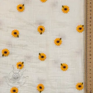 Dubbelgasväv/muslin EMBROIDERY Sunflowers natural
