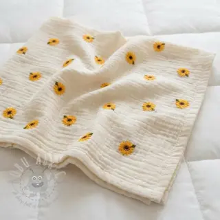 Dubbelgasväv/muslin EMBROIDERY Sunflowers natural