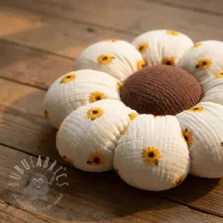 Dubbelgasväv/muslin EMBROIDERY Sunflowers natural