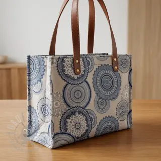 Dekorationstyg Linenlook premium Geometric mandala