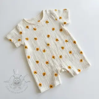 Dubbelgasväv/muslin EMBROIDERY Sunflowers natural