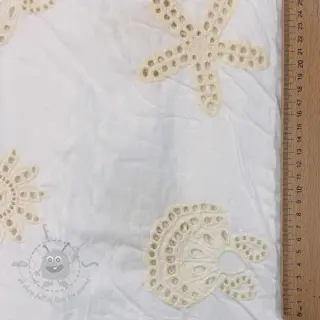 Bomullstyg EMBROIDERY Sea ornaments white