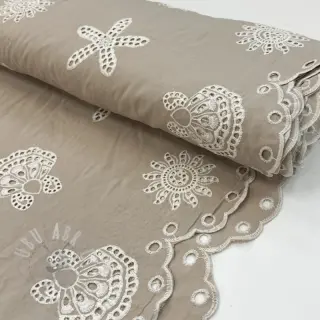Bomullstyg EMBROIDERY Sea ornaments natural