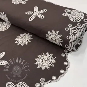 Bomullstyg EMBROIDERY Sea ornaments brown