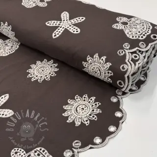 Bomullstyg EMBROIDERY Sea ornaments brown