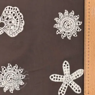 Bomullstyg EMBROIDERY Sea ornaments brown