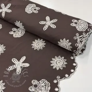 Bomullstyg EMBROIDERY Sea ornaments brown