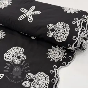Bomullstyg EMBROIDERY Sea ornaments black