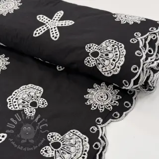 Bomullstyg EMBROIDERY Sea ornaments black