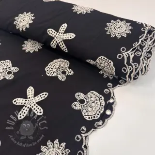 Bomullstyg EMBROIDERY Sea ornaments black