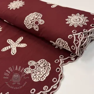 Bomullstyg EMBROIDERY Sea ornaments bordeaux