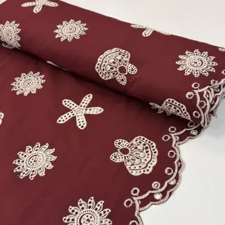 Bavlnená látka EMBROIDERY Sea ornaments bordeaux