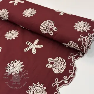 Bomullstyg EMBROIDERY Sea ornaments bordeaux