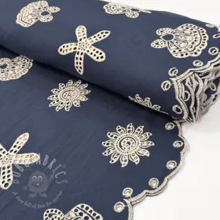 Bomullstyg EMBROIDERY Sea ornaments navy