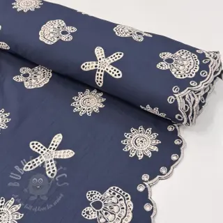 Bomullstyg EMBROIDERY Sea ornaments navy