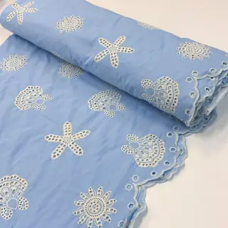 Bavlnená látka EMBROIDERY Sea ornaments light blue