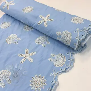 Bomullstyg EMBROIDERY Sea ornaments light blue