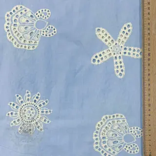 Bomullstyg EMBROIDERY Sea ornaments light blue