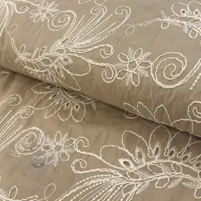 Bomullstyg VOILE EMBROIDERY Kokka natural