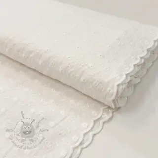 Bomullstyg EMBROIDERY TWO-SIDE SCALLOP Verena white