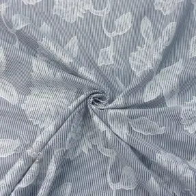 Bomullstyg YARN DYED Stripes JACQUARD Flowers navy
