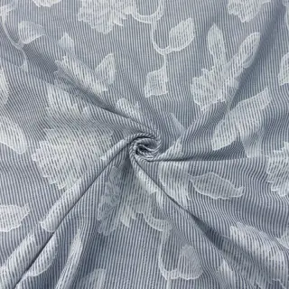 Bavlnená látka YARN DYED Stripes JACQUARD Flowers navy