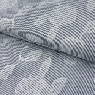 Bavlnená látka YARN DYED Stripes JACQUARD Flowers navy