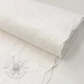 Bomullstyg VOILE EMBROIDERY Flowers TWO-SIDED SCALLOP white