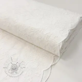 Bomullstyg VOILE EMBROIDERY Flowers TWO-SIDED SCALLOP white