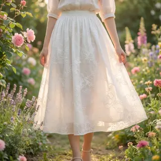 Bomullstyg VOILE EMBROIDERY Flowers white