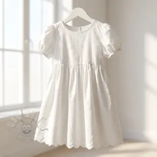 Bomullstyg EMBROIDERY TWO-SIDE SCALLOP Simi white