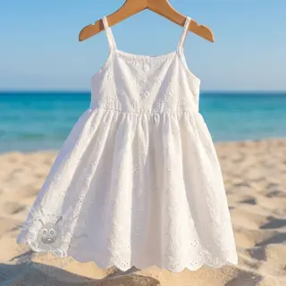 Bomullstyg EMBROIDERY TWO-SIDE SCALLOP Verena white