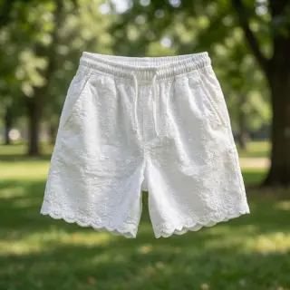 Bavlnená látka EMBROIDERY TWO-SIDE SCALLOP Verena white