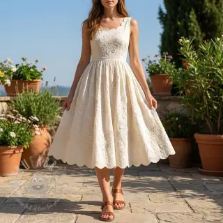 Bomullstyg EMBROIDERY Bellagio off white