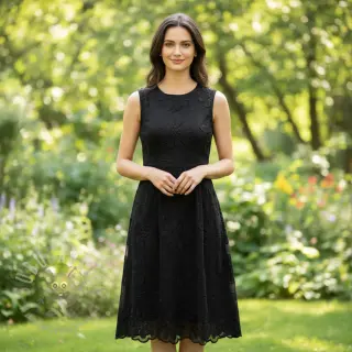 Bomullstyg EMBROIDERY Bellagio black